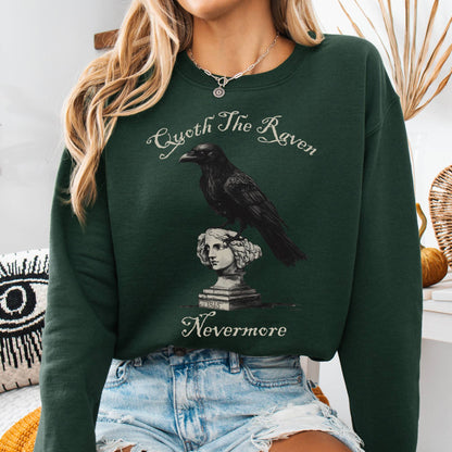 Sweatshirt Forest Green / S Quoth the Raven Nevermore Poe Sweatshirt The Mystic Eden