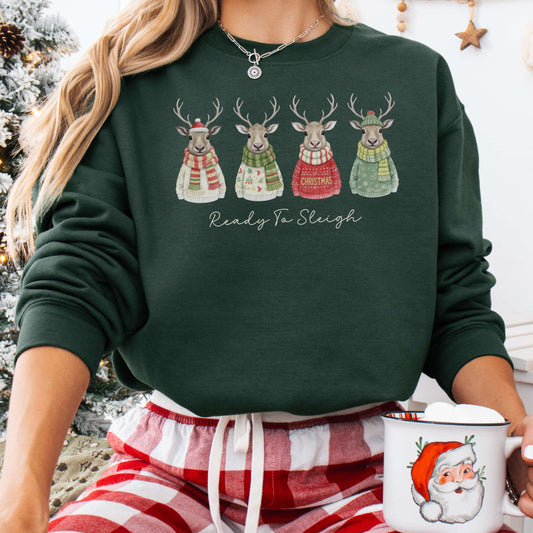 Sweatshirt Forest Green / S Ready to Sleigh — Festive Reindeer Christmas Sweatshirt The Mystic Eden