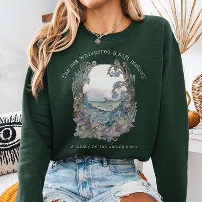 Sweatshirt Forest Green / S Sea's Lullaby for the Waiting Moon Poetry Sweatshirt The Mystic Eden