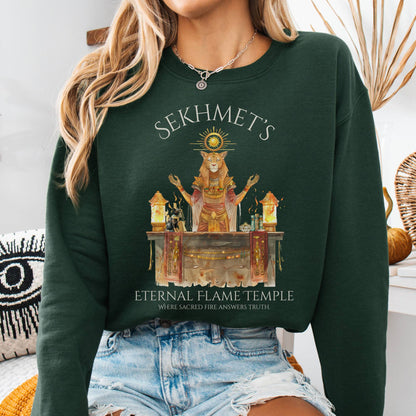 Sweatshirt Forest Green / S Sekhmet's Eternal Flame Temple Egyptian Mythology Sweatshirt The Mystic Eden