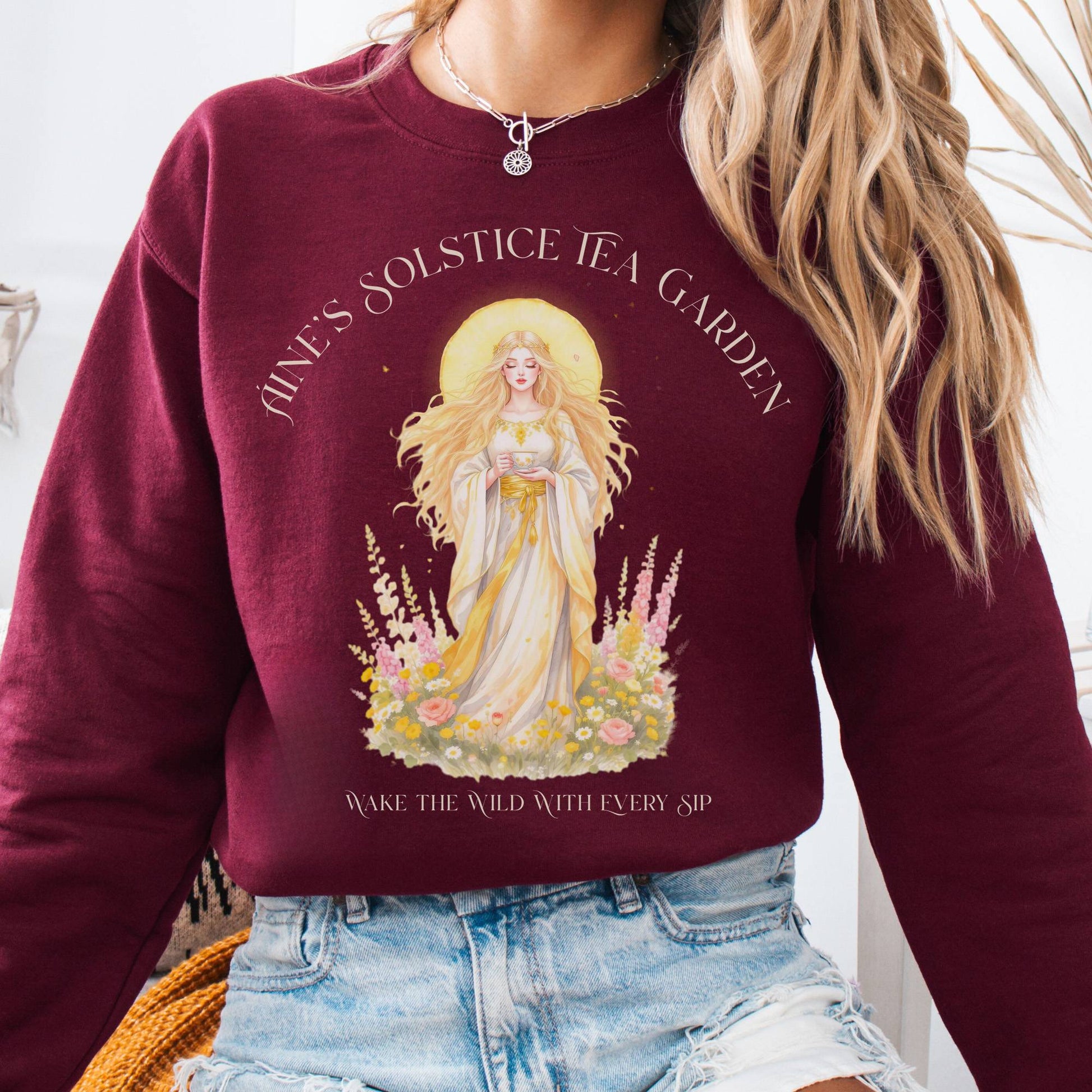 Sweatshirt Maroon / S Áine’s Solstice Tea Garden Celtic Goddess Sweatshirt The Mystic Eden