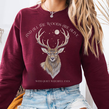 Sweatshirt Maroon / S All the Woods Are Alive With Watchful Eyes Walter de la Mare Sweatshirt The Mystic Eden