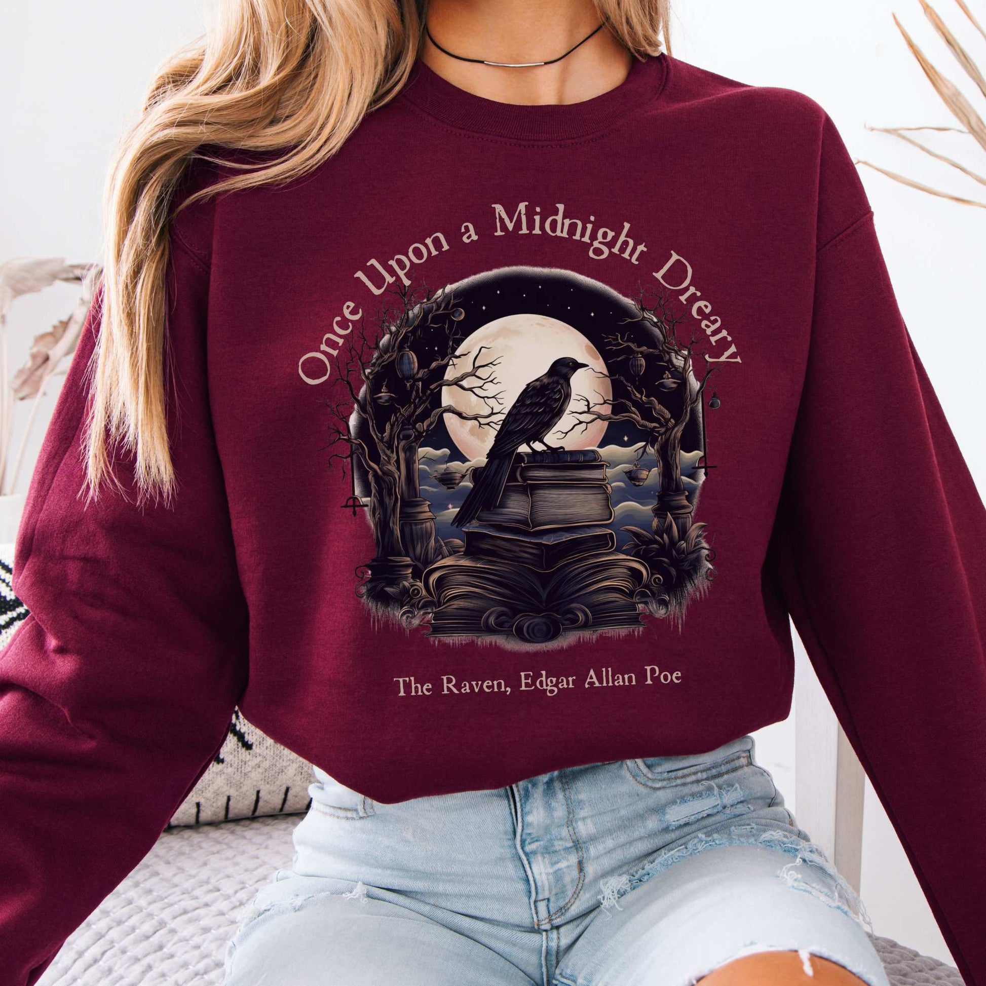 Sweatshirt Maroon / S Edgar Allan Poe Sweatshirt - Once upon a midnight dreary The Mystic Eden