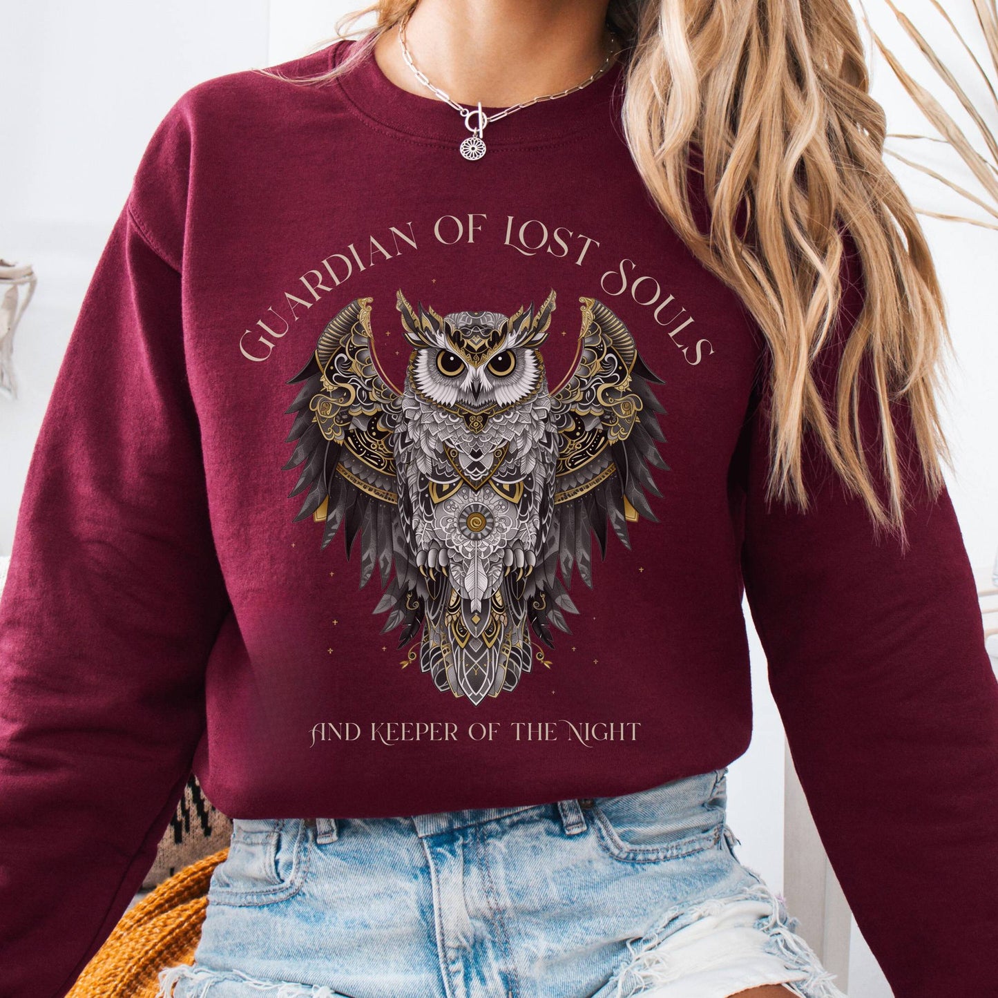 Sweatshirt Maroon / S Guardian of Lost Souls Mythic Owl Sweatshirt The Mystic Eden