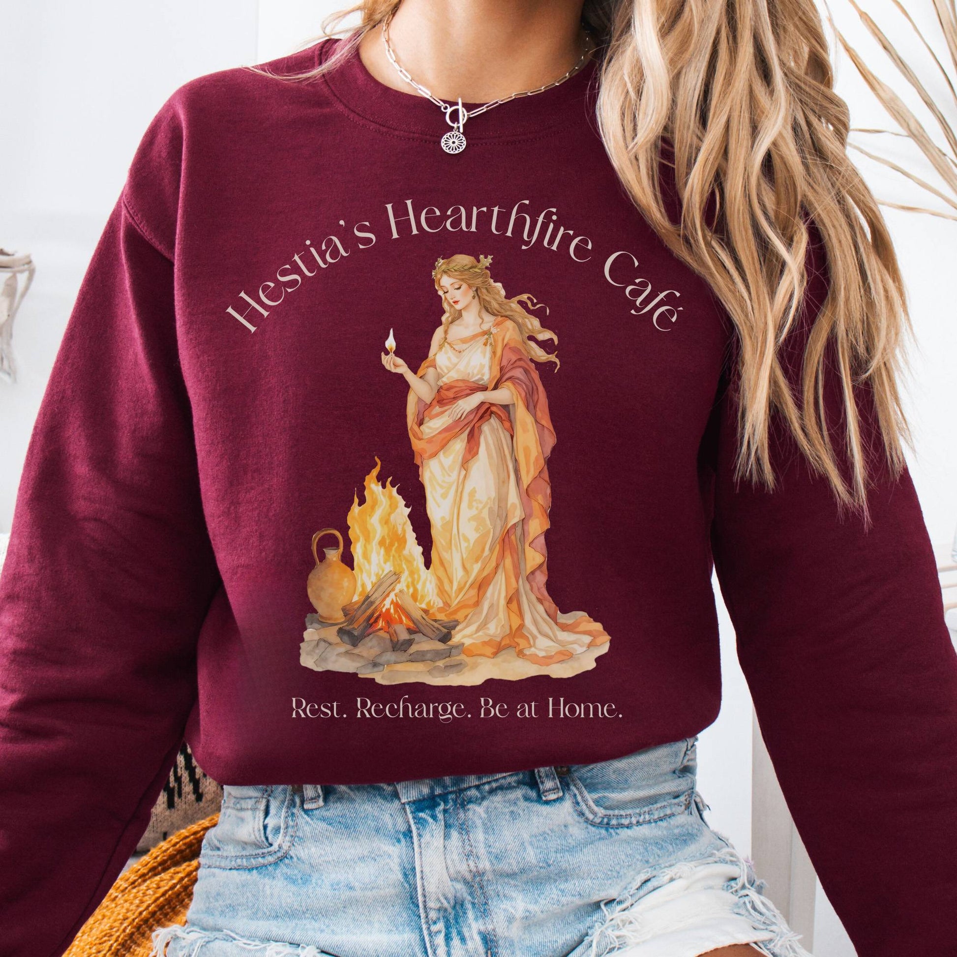 Sweatshirt Maroon / S Hestia’s Hearthfire Café Mythology Sweatshirt The Mystic Eden