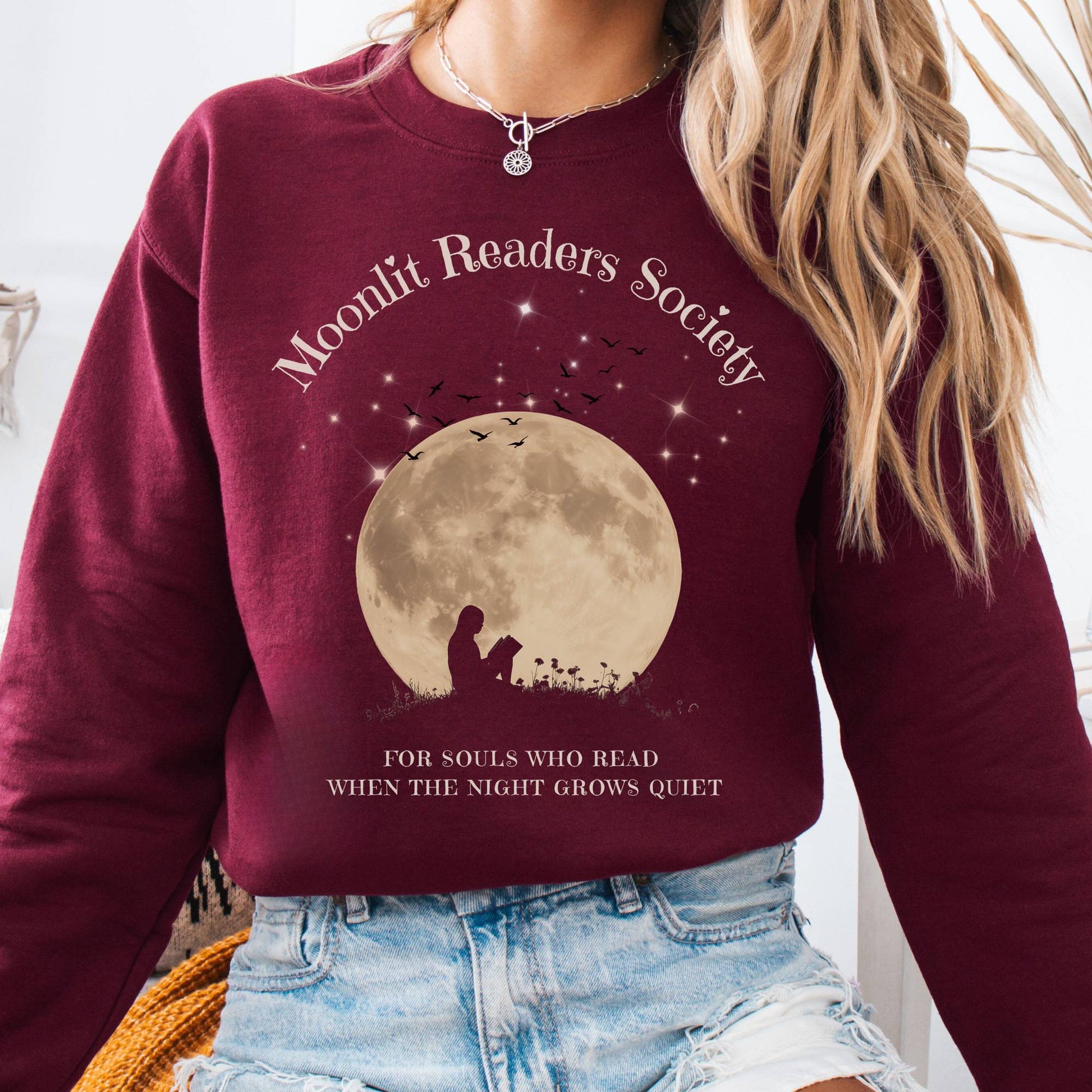 Sweatshirt Maroon / S Moonlit Readers Society Sweatshirt The Mystic Eden