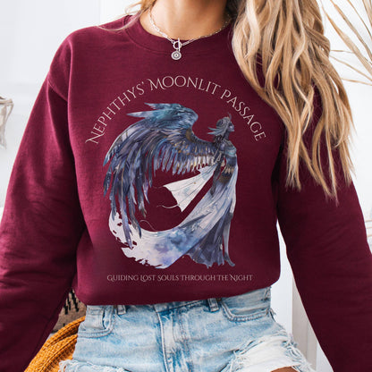 Sweatshirt Maroon / S Nephthys' Moonlit Passage Egyptian Mythology Sweatshirt The Mystic Eden