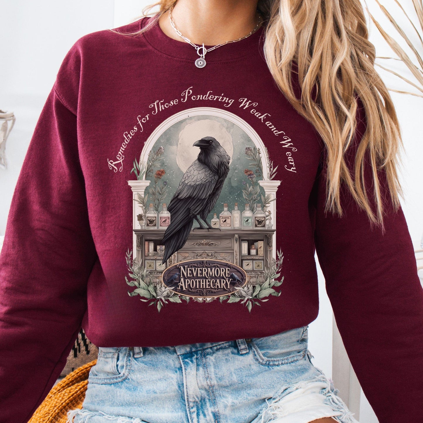 Sweatshirt Maroon / S Nevermore Apothecary Edgar Allan Poe Sweatshirt The Mystic Eden