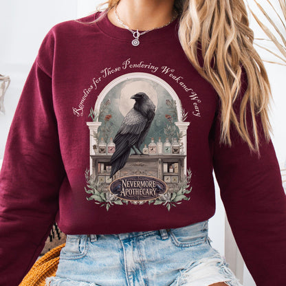 Sweatshirt Maroon / S Nevermore Apothecary Edgar Allan Poe Sweatshirt The Mystic Eden