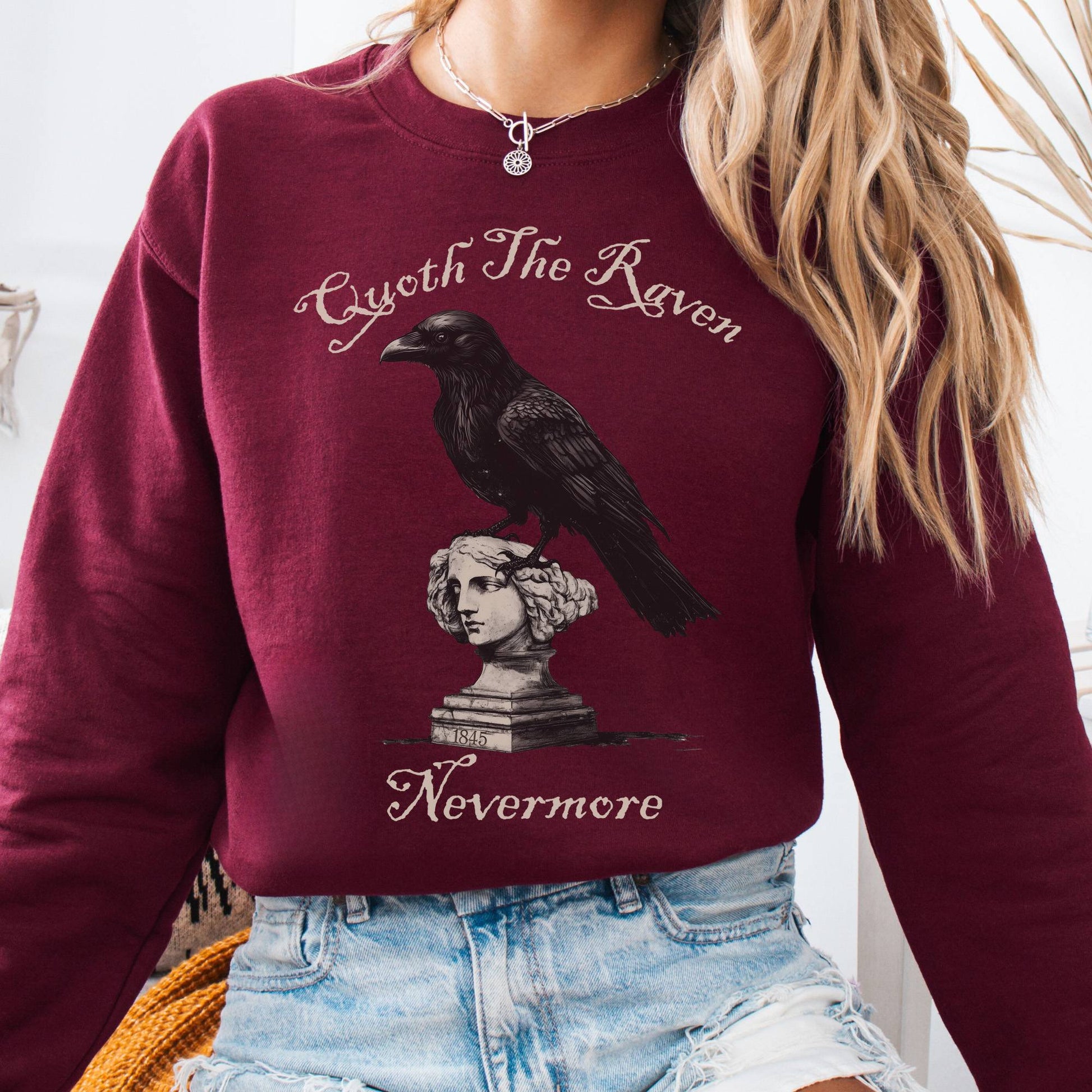 Sweatshirt Maroon / S Quoth the Raven Nevermore Poe Sweatshirt The Mystic Eden