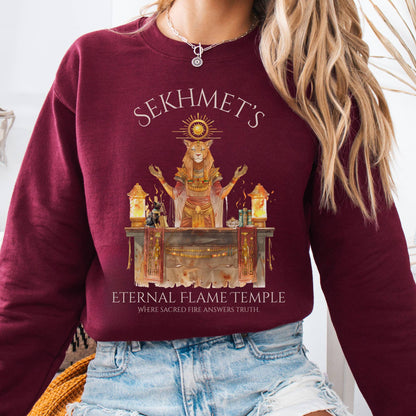 Sweatshirt Maroon / S Sekhmet's Eternal Flame Temple Egyptian Mythology Sweatshirt The Mystic Eden