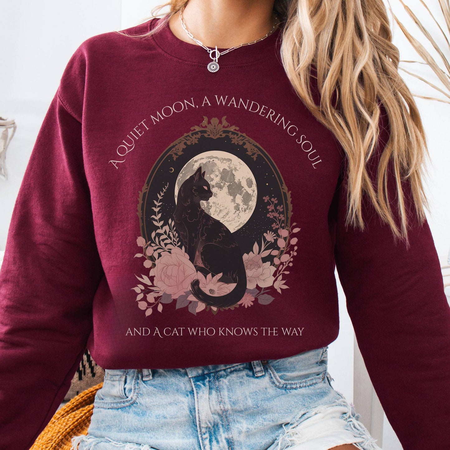 Sweatshirt Maroon / S The Cat Who Knows the Way Poetry Sweatshirt The Mystic Eden