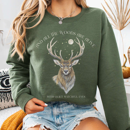 Sweatshirt Military Green / S All the Woods Are Alive With Watchful Eyes Walter de la Mare Sweatshirt The Mystic Eden