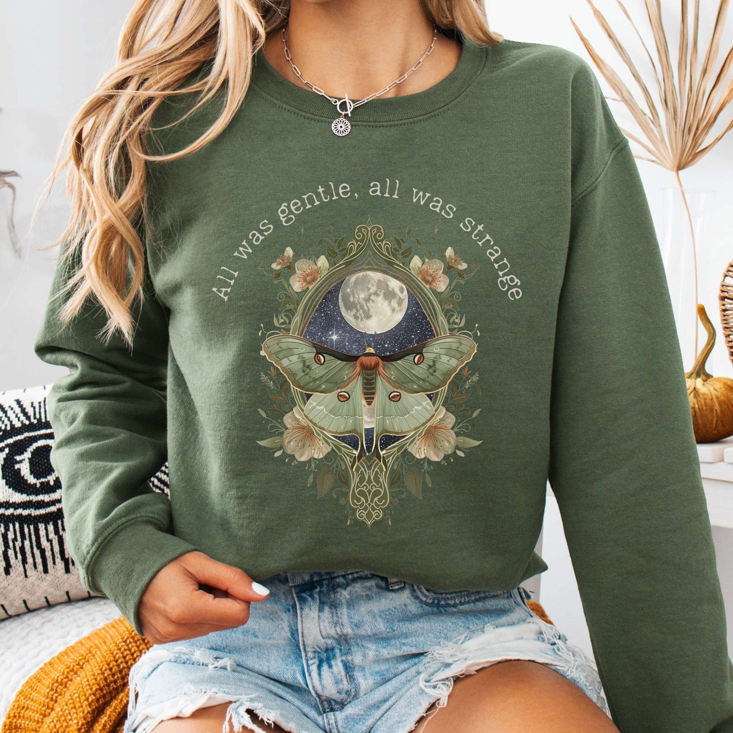 Sweatshirt Military Green / S All Was Gentle All Was Strange Edgar Allan Poe Sweatshirt The Mystic Eden