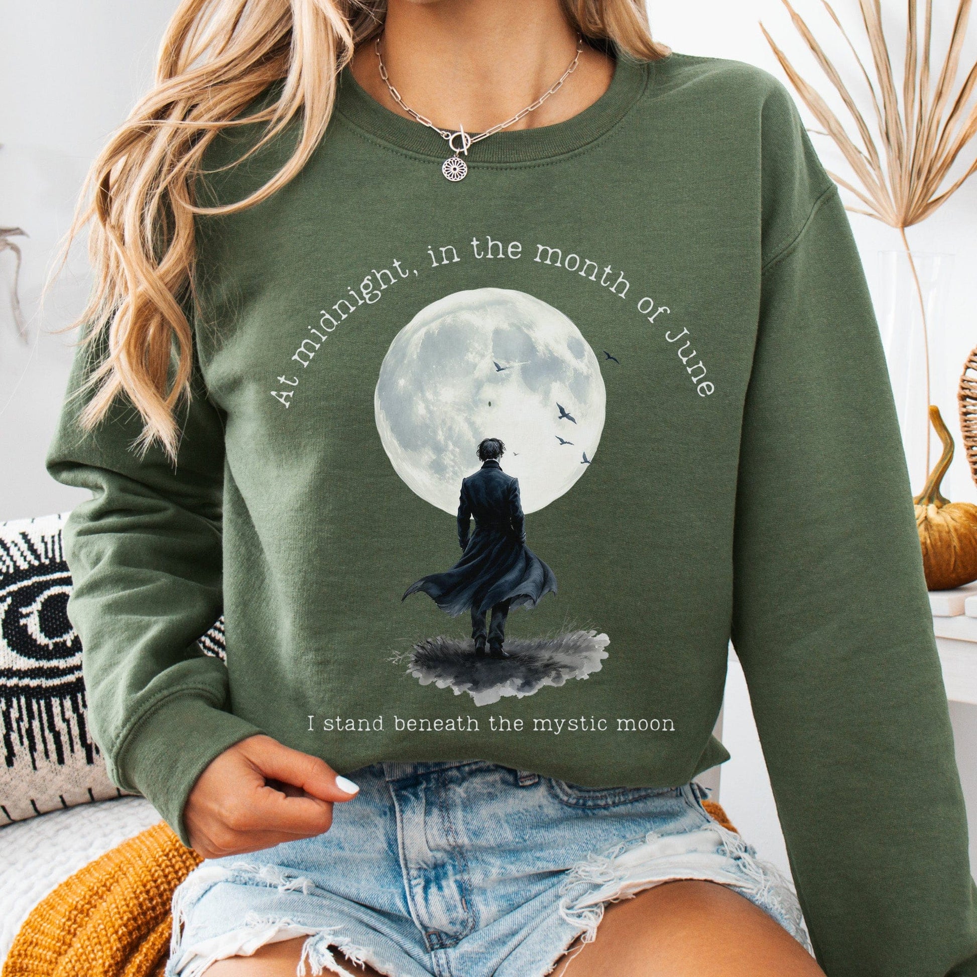 Sweatshirt Military Green / S Beneath the Mystic Moon Edgar Allan Poe Sweatshirt The Mystic Eden