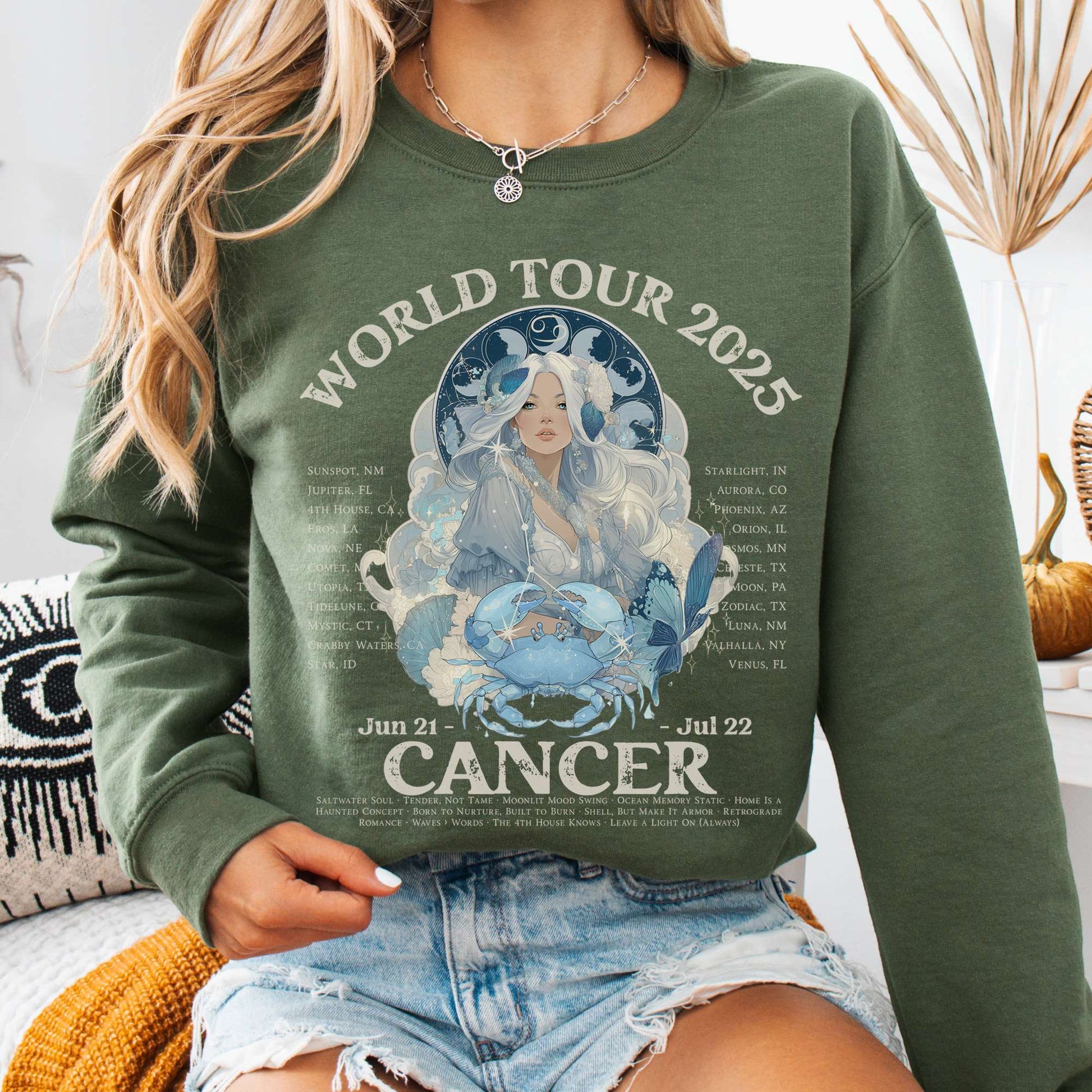 Sweatshirt Military Green / S Cancer Concert Sweatshirt - Zodiac World Tour 2025 Sweatshirt The Mystic Eden
