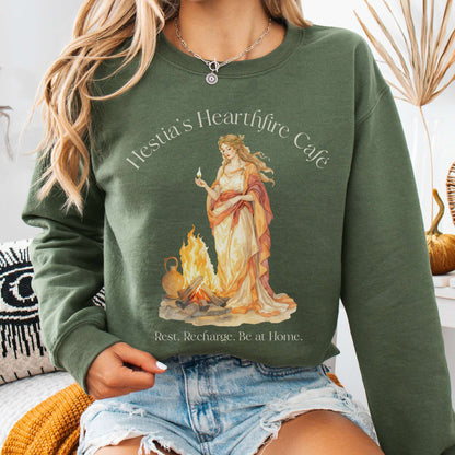 Sweatshirt Military Green / S Hestia’s Hearthfire Café Mythology Sweatshirt The Mystic Eden
