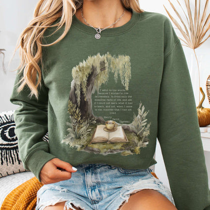 Sweatshirt Military Green / S I Went to the Woods Henry David Thoreau Sweatshirt The Mystic Eden