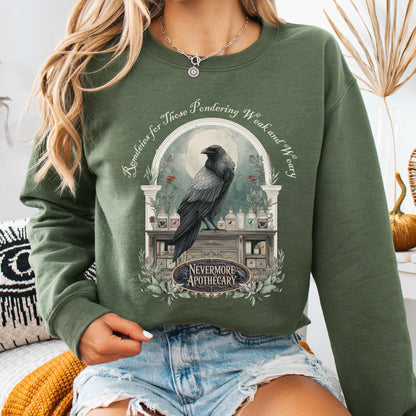 Sweatshirt Military Green / S Nevermore Apothecary Edgar Allan Poe Sweatshirt The Mystic Eden