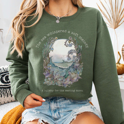 Sweatshirt Military Green / S Sea's Lullaby for the Waiting Moon Poetry Sweatshirt The Mystic Eden
