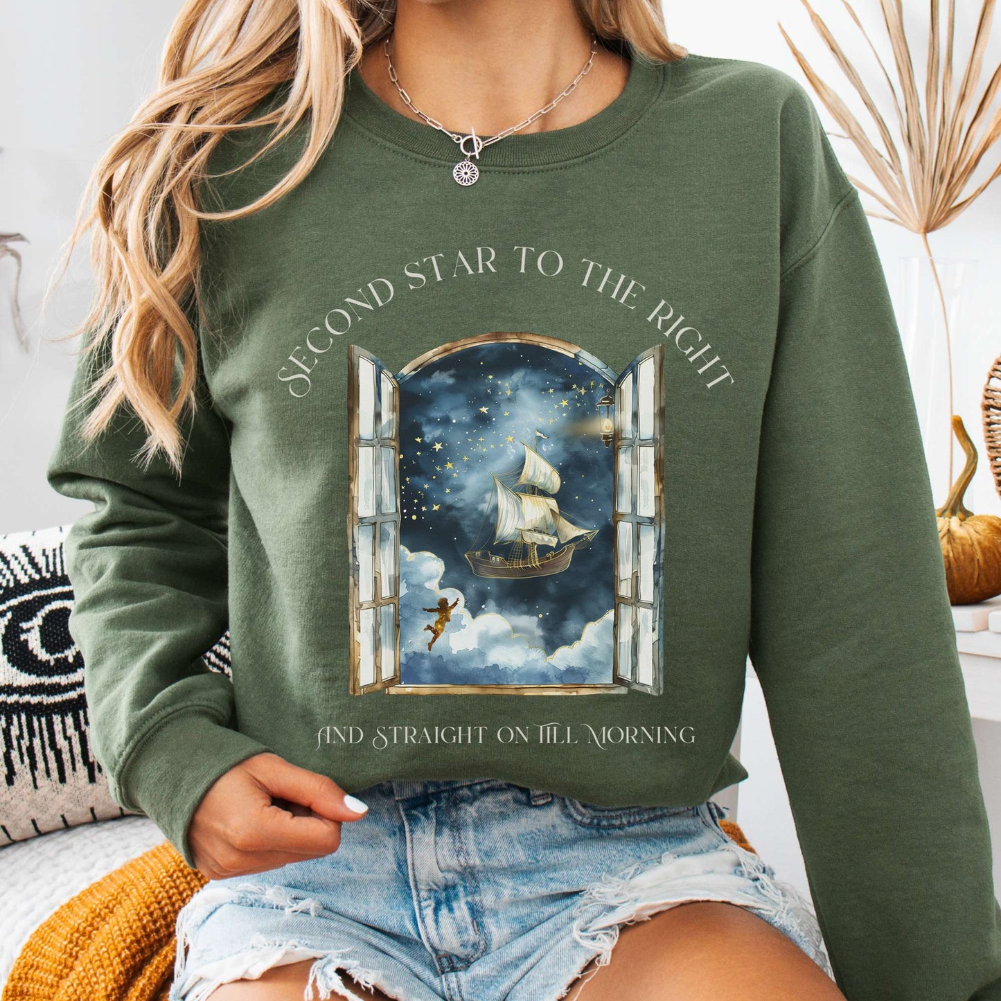 Sweatshirt Military Green / S Second Star to the Right Peter Pan Sweatshirt The Mystic Eden