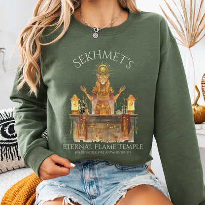 Sweatshirt Military Green / S Sekhmet's Eternal Flame Temple Egyptian Mythology Sweatshirt The Mystic Eden