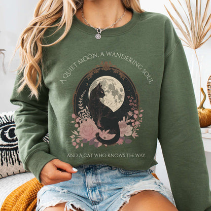 Sweatshirt Military Green / S The Cat Who Knows the Way Poetry Sweatshirt The Mystic Eden
