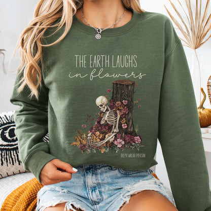 Sweatshirt Military Green / S The Earth Laughs in Flowers Ralph Waldo Emerson Sweatshirt The Mystic Eden