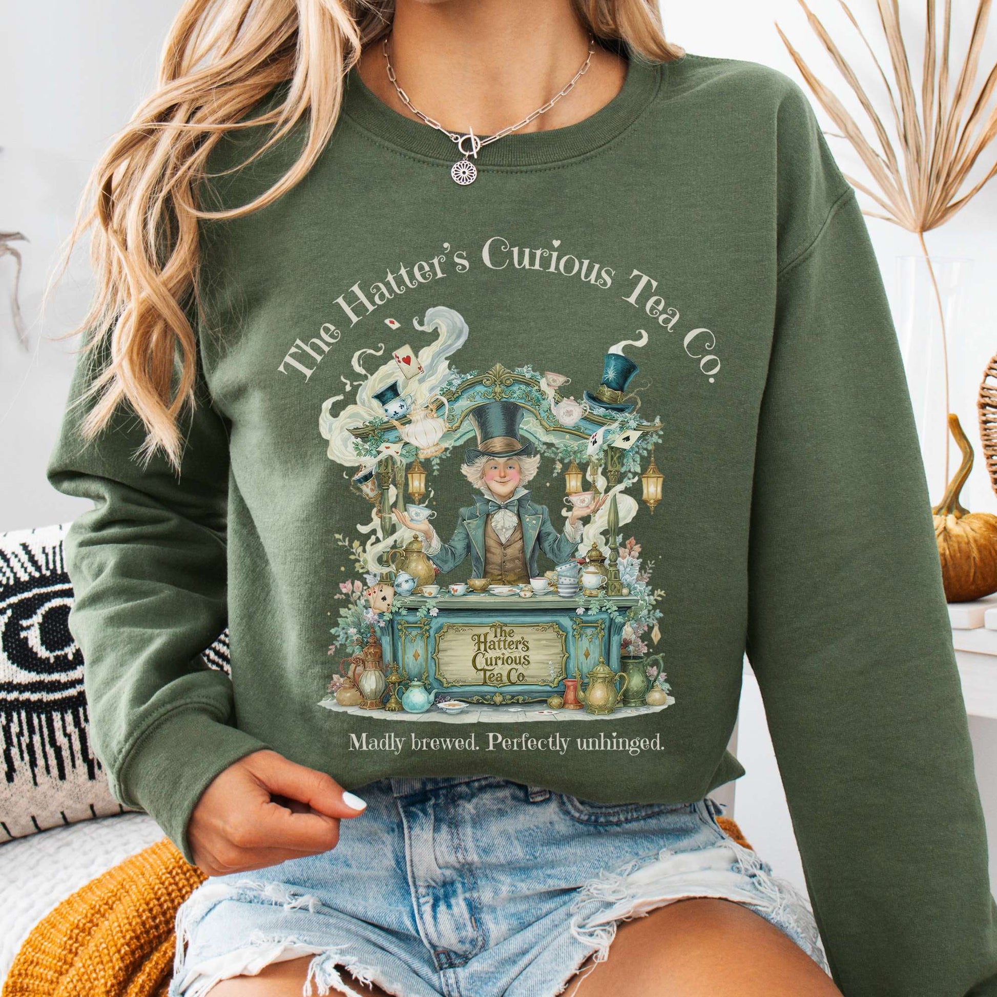 Sweatshirt Military Green / S The Hatters Curious Tea Co Sweatshirt The Mystic Eden