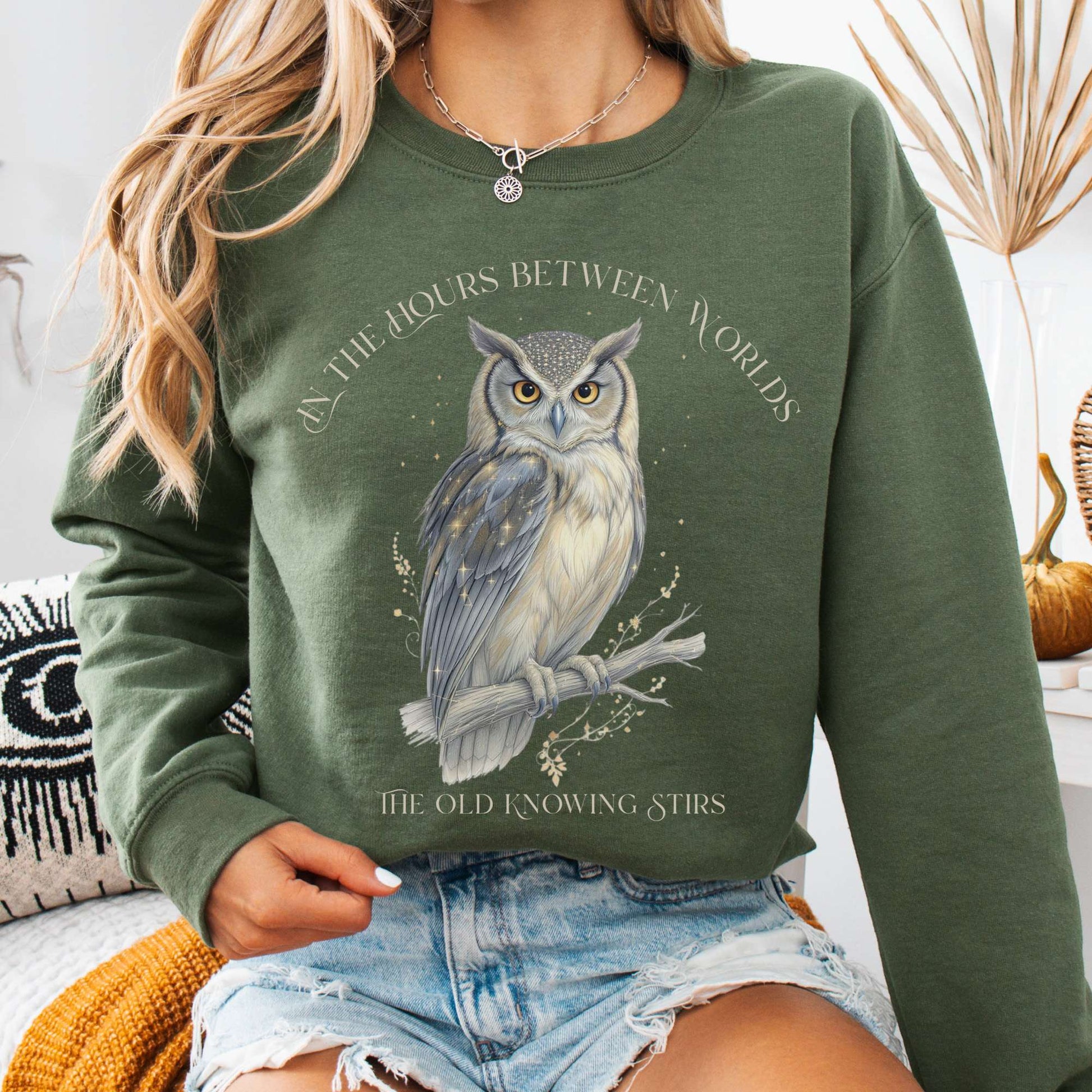 Sweatshirt Military Green / S The Old Knowing Stirs Mystical Owl Sweatshirt The Mystic Eden
