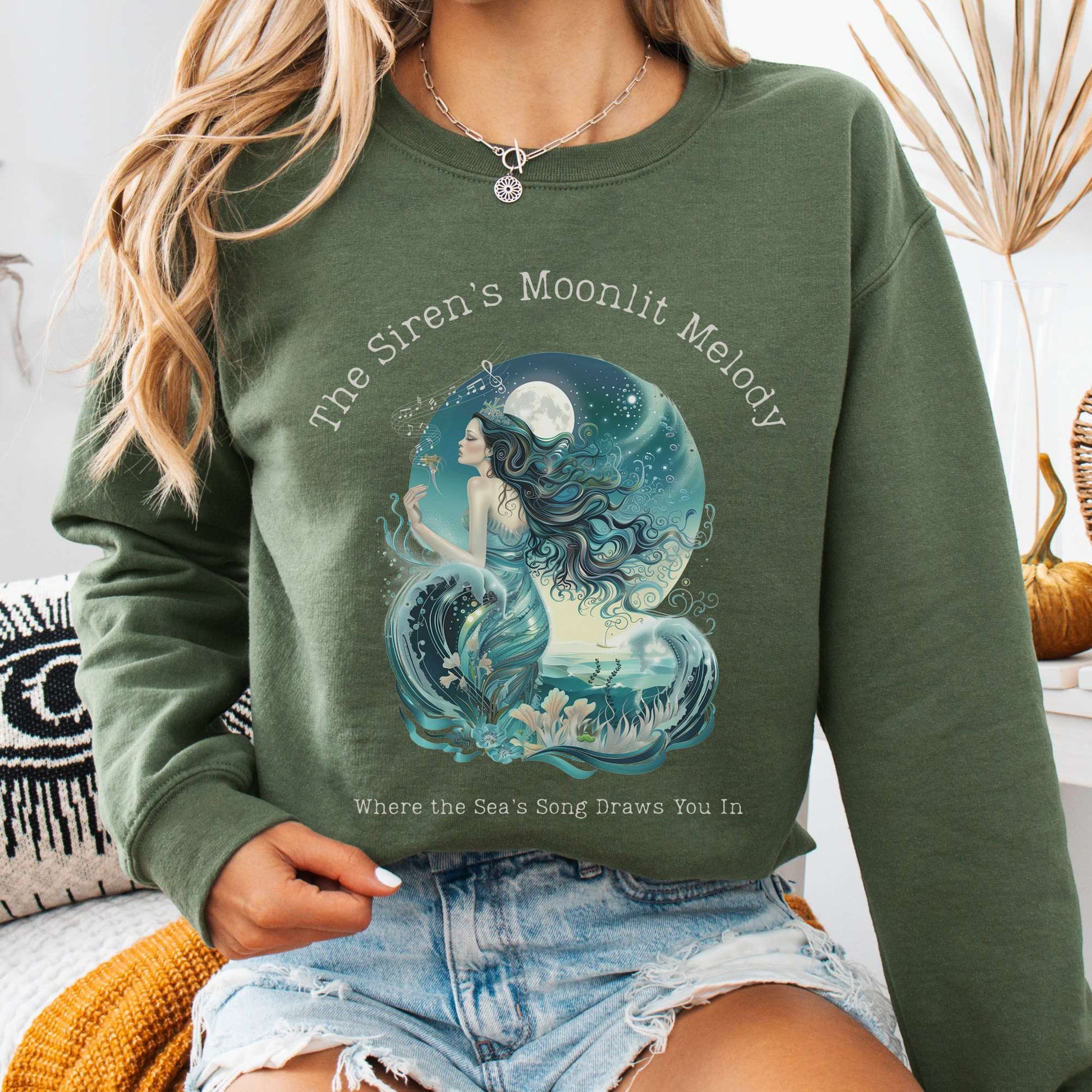 Sweatshirt Military Green / S The Siren’s Moonlit Melody Mythology Sweatshirt The Mystic Eden