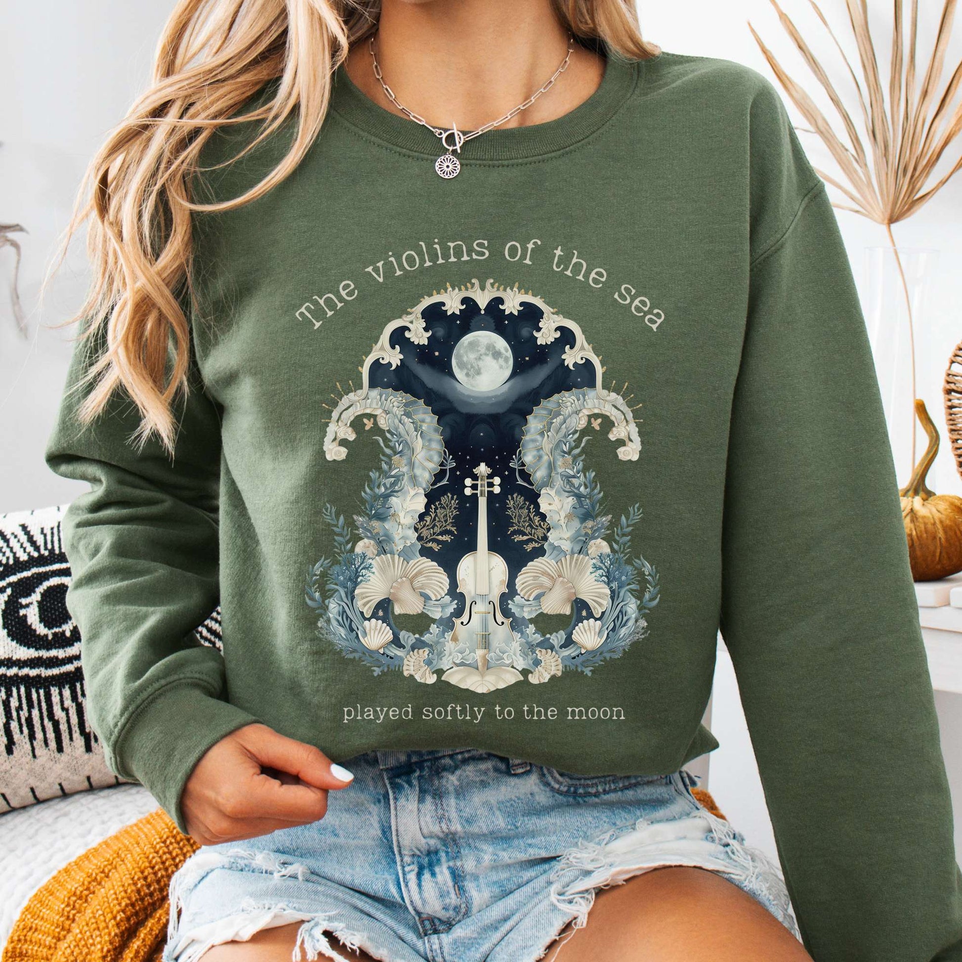 Sweatshirt Military Green / S The Violins of the Sea Played Softly to the Moon Sweatshirt The Mystic Eden