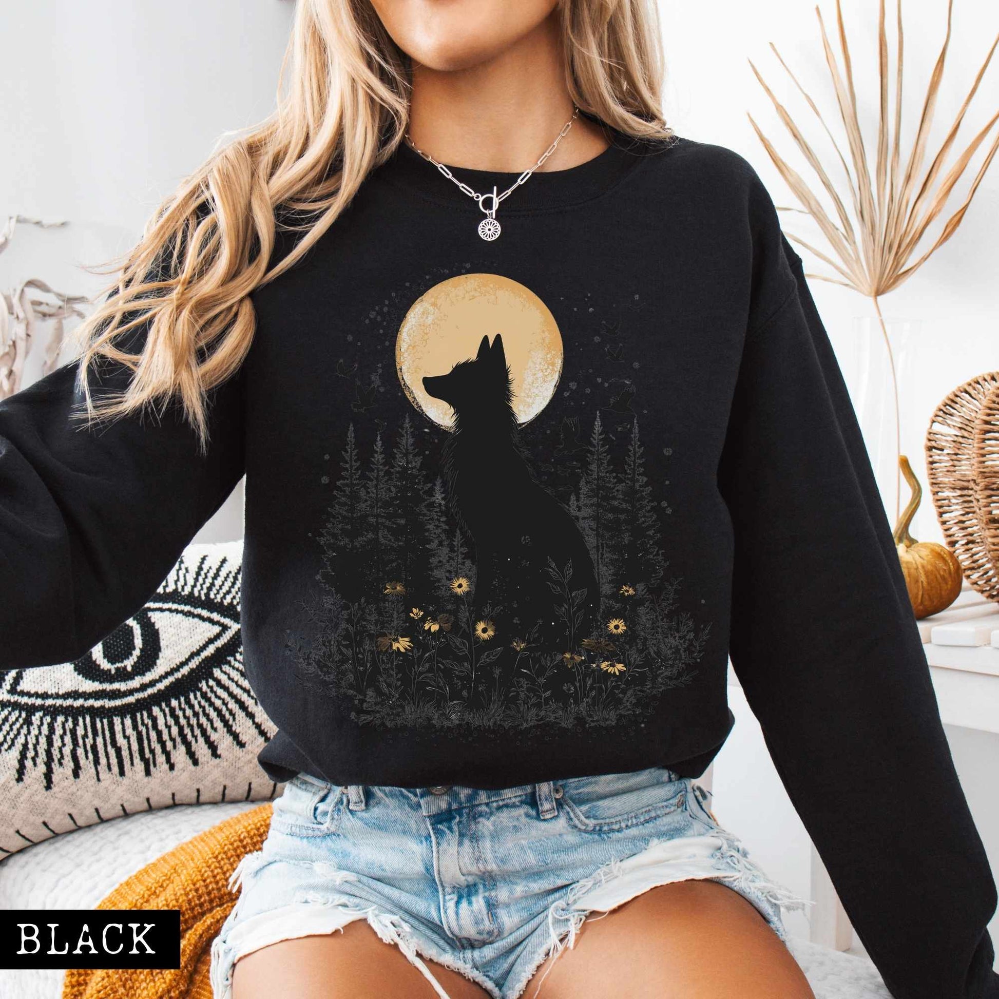 Sweatshirt Mystical Fox Under Yellow Moon Sweatshirt The Mystic Eden