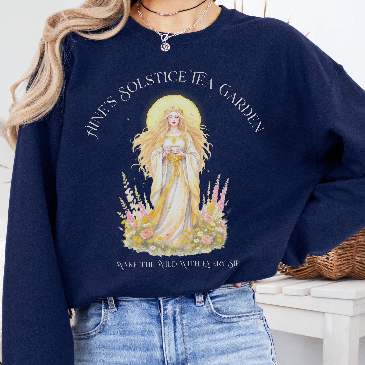 Sweatshirt Navy / S Áine’s Solstice Tea Garden Celtic Goddess Sweatshirt The Mystic Eden