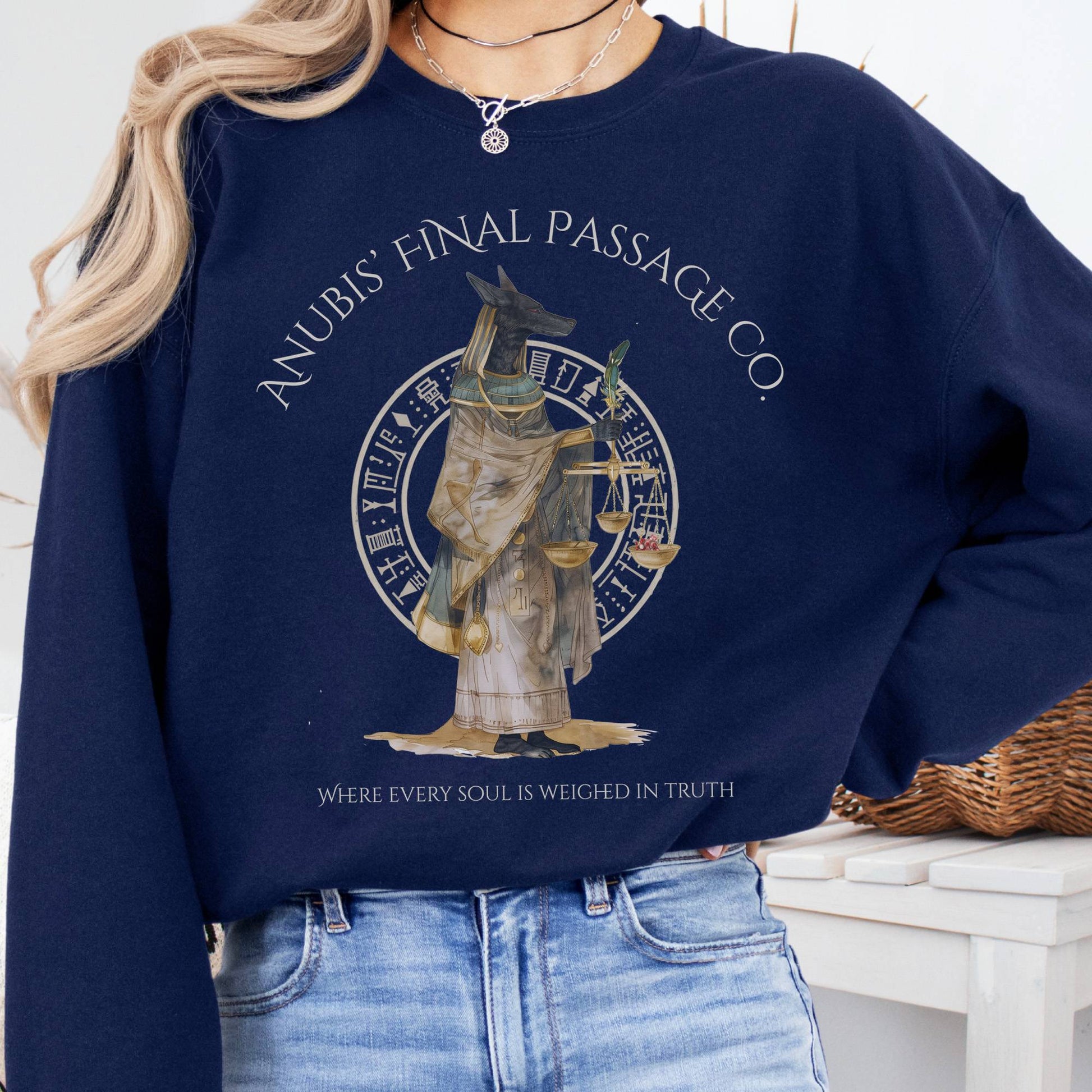 Sweatshirt Navy / S Anubis Final Passage Co Egyptian Mythology Sweatshirt The Mystic Eden