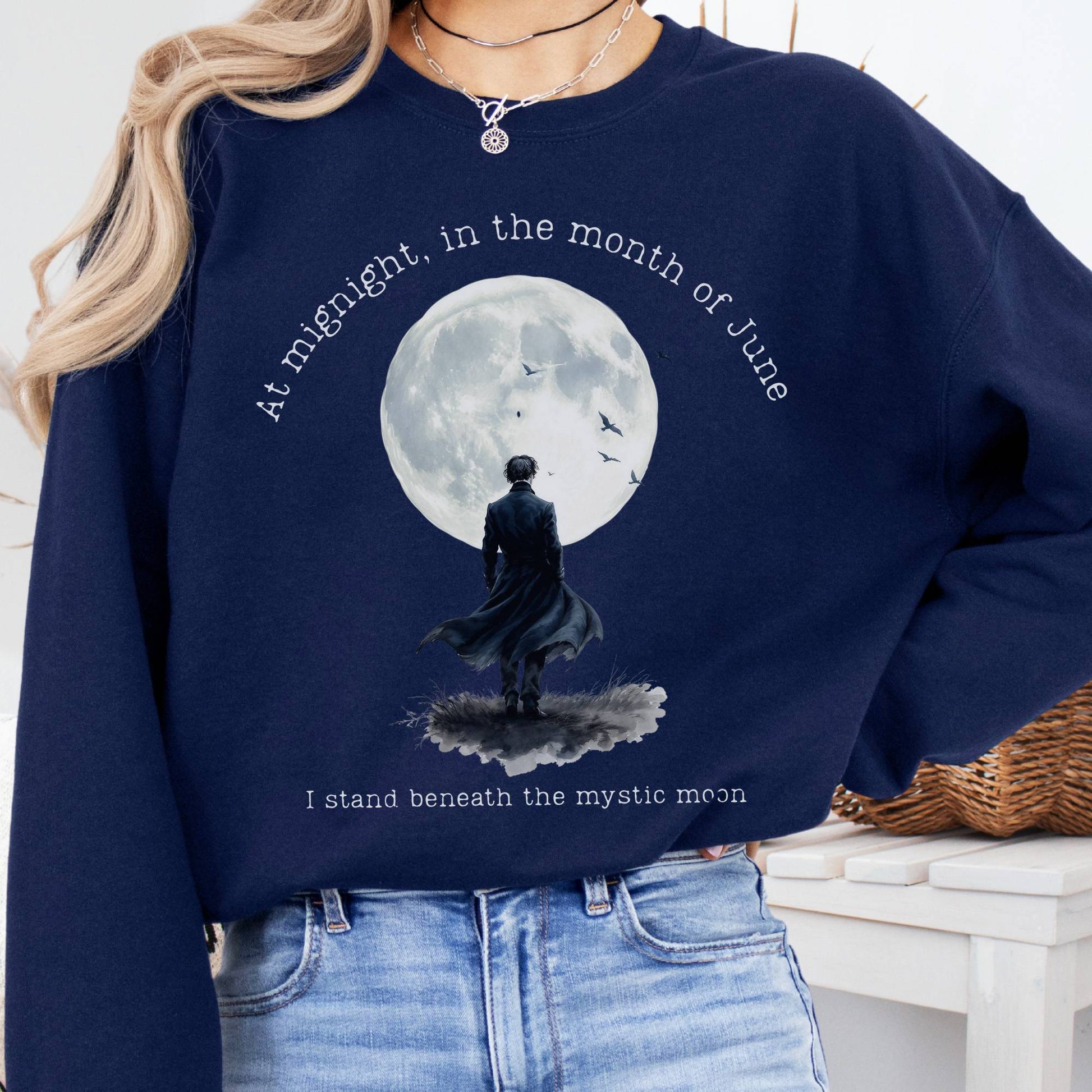 Sweatshirt Navy / S Beneath the Mystic Moon Edgar Allan Poe Sweatshirt The Mystic Eden