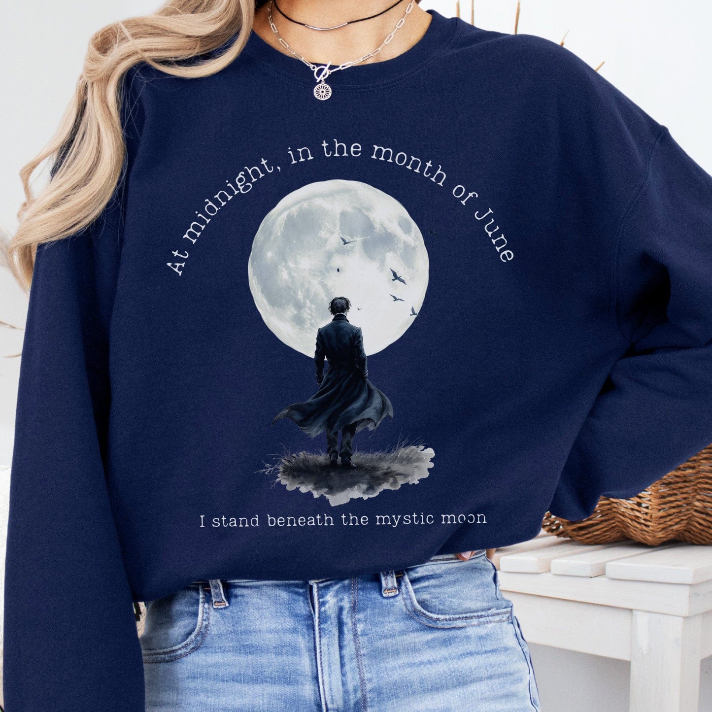 Sweatshirt Navy / S Beneath the Mystic Moon Edgar Allan Poe Sweatshirt The Mystic Eden