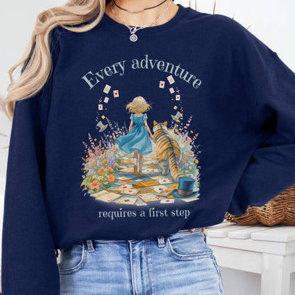 Sweatshirt Navy / S Every Adventure Requires a First Step Alice Sweatshirt The Mystic Eden