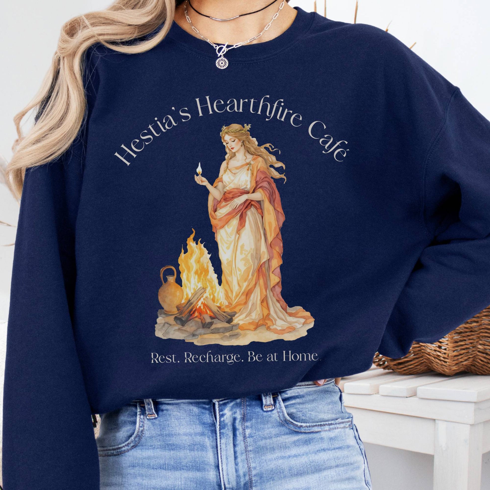 Sweatshirt Navy / S Hestia’s Hearthfire Café Mythology Sweatshirt The Mystic Eden