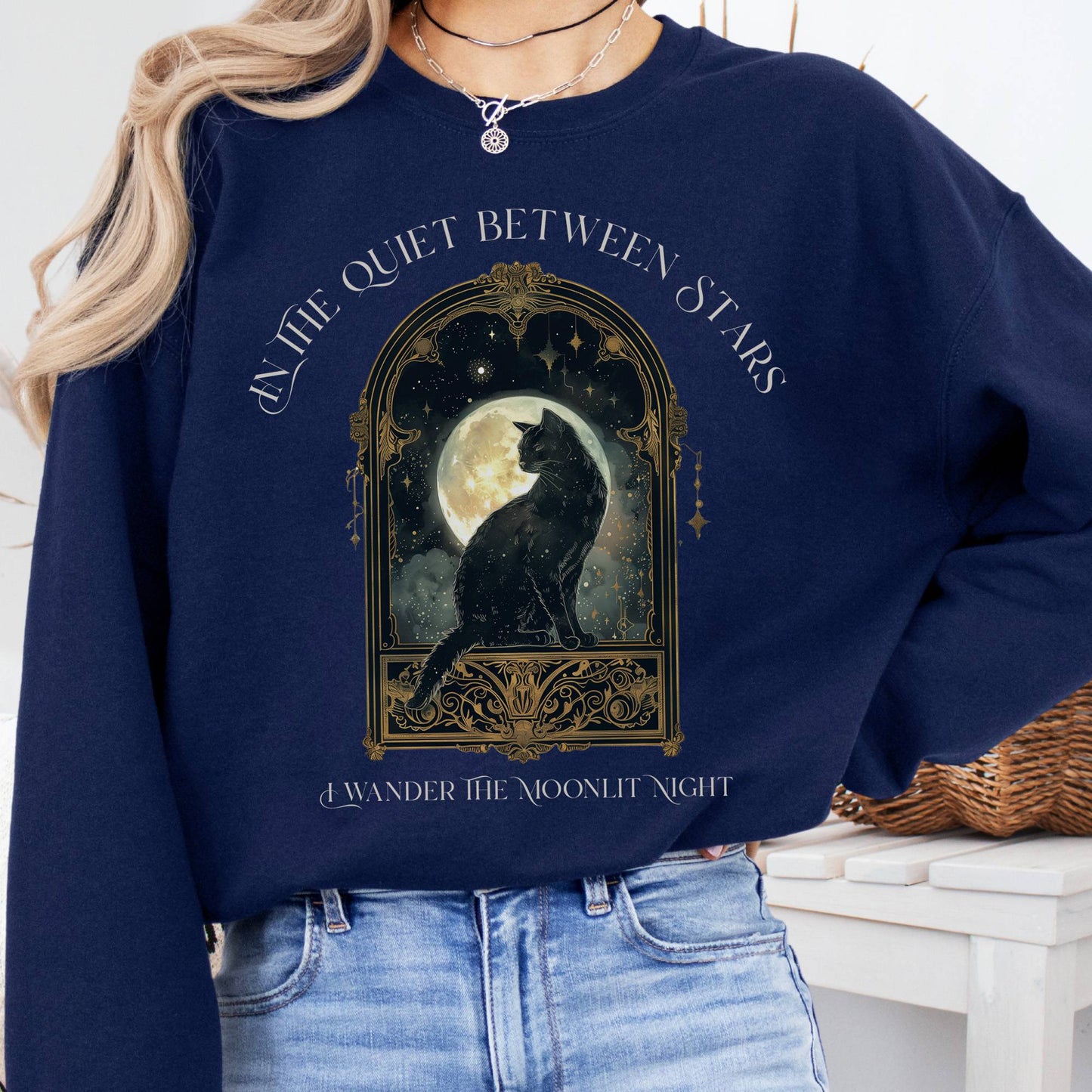 Sweatshirt Navy / S In the Quiet Between Stars Moonlit Cat Sweatshirt The Mystic Eden