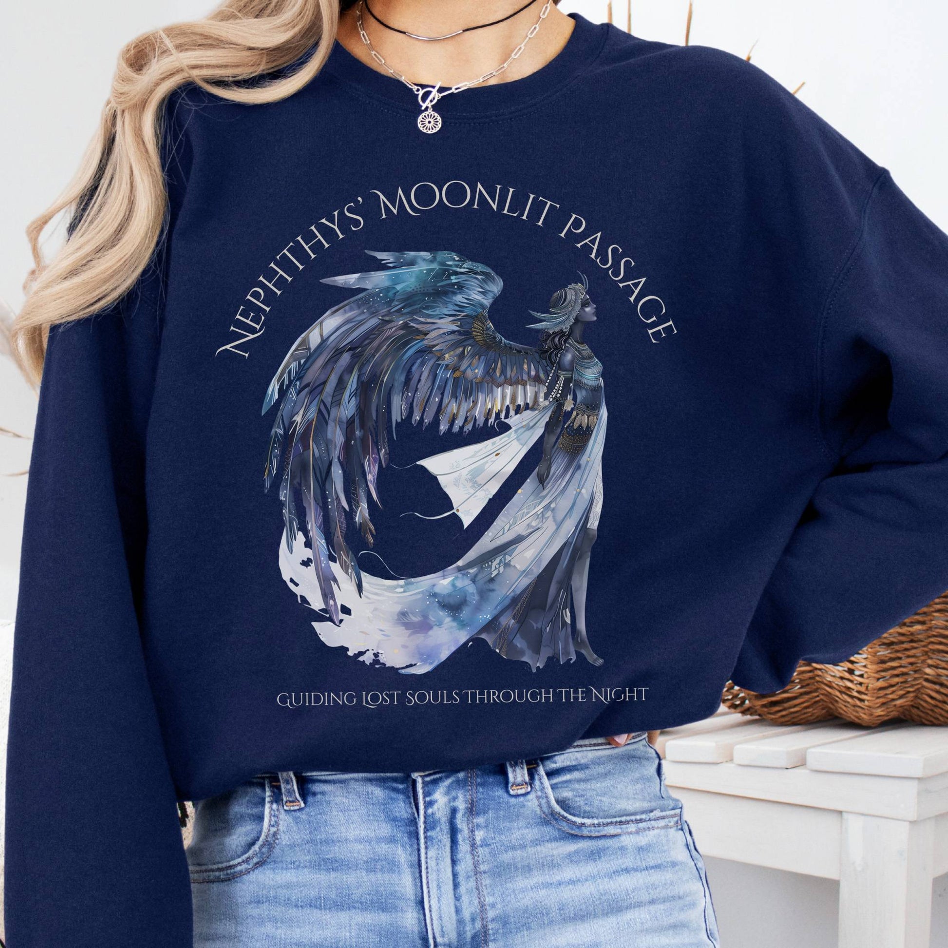 Sweatshirt Navy / S Nephthys' Moonlit Passage Egyptian Mythology Sweatshirt The Mystic Eden