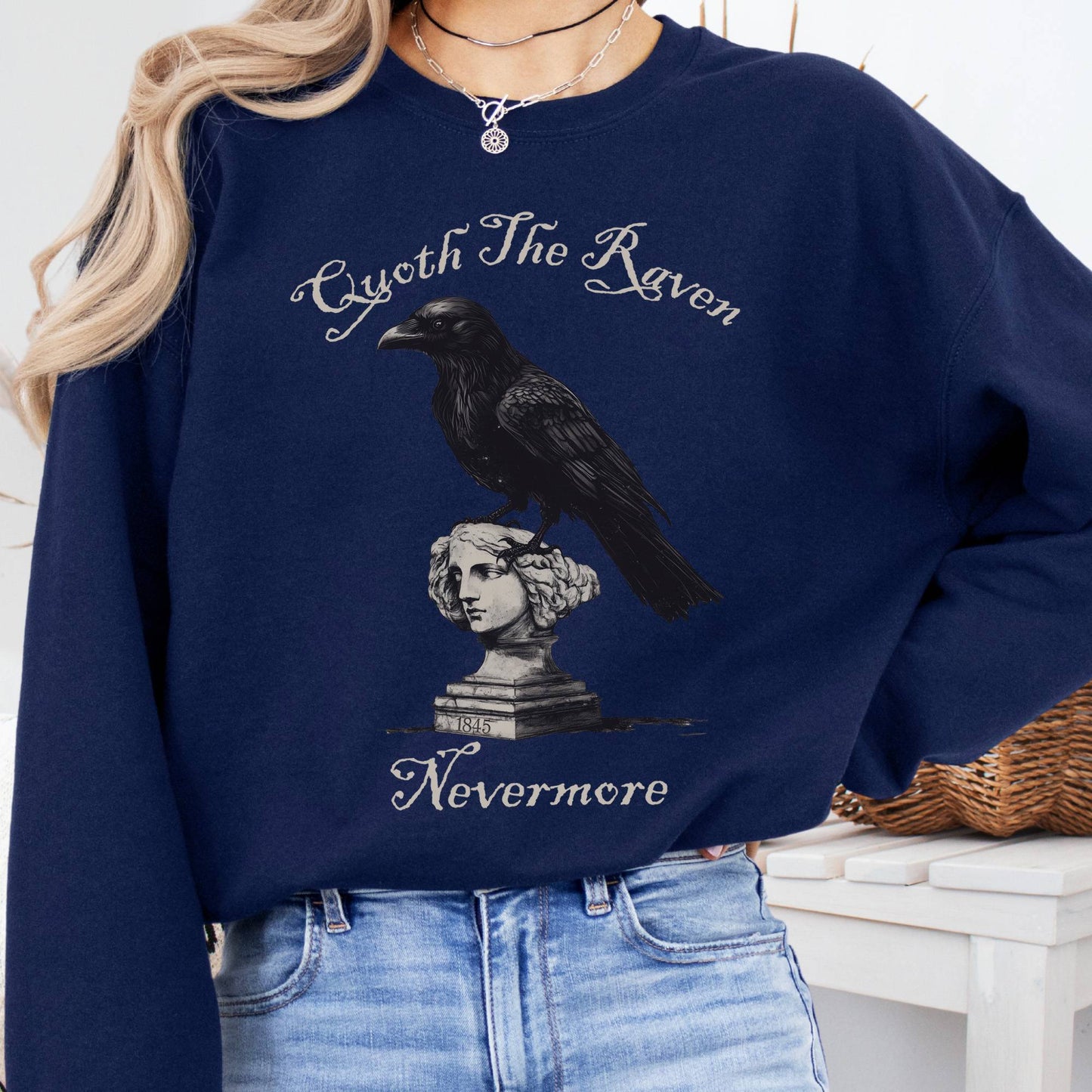 Sweatshirt Navy / S Quoth the Raven Nevermore Poe Sweatshirt The Mystic Eden