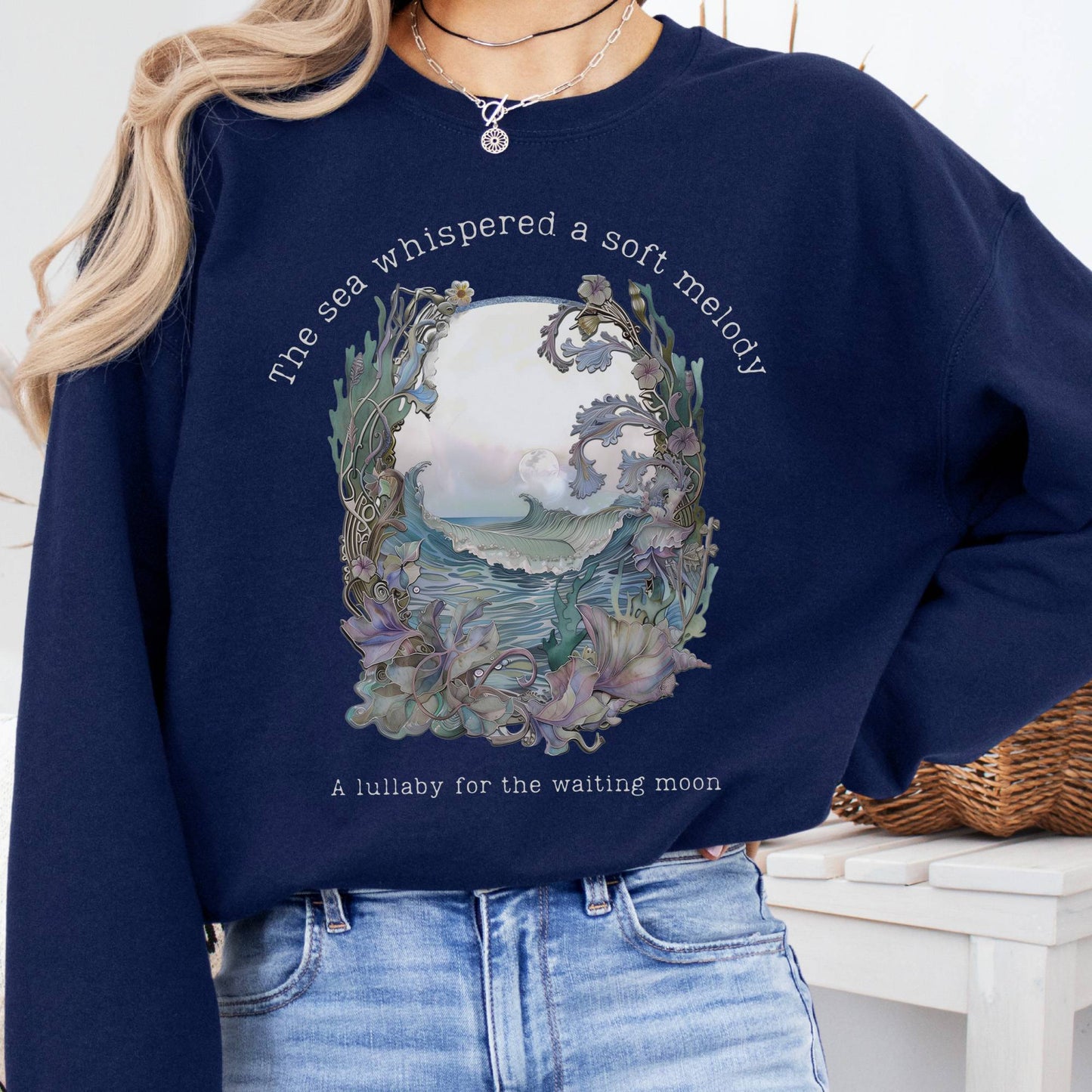 Sweatshirt Navy / S Sea's Lullaby for the Waiting Moon Poetry Sweatshirt The Mystic Eden