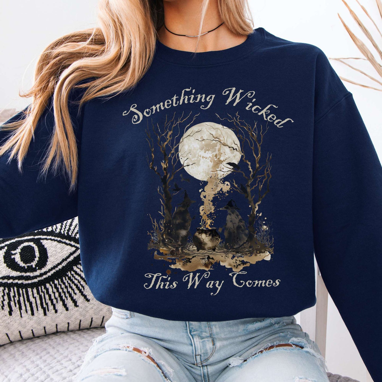 Sweatshirt Navy / S Something Wicked This Way Comes, Shakespeare Macbeth Witches Sweatshirt The Mystic Eden