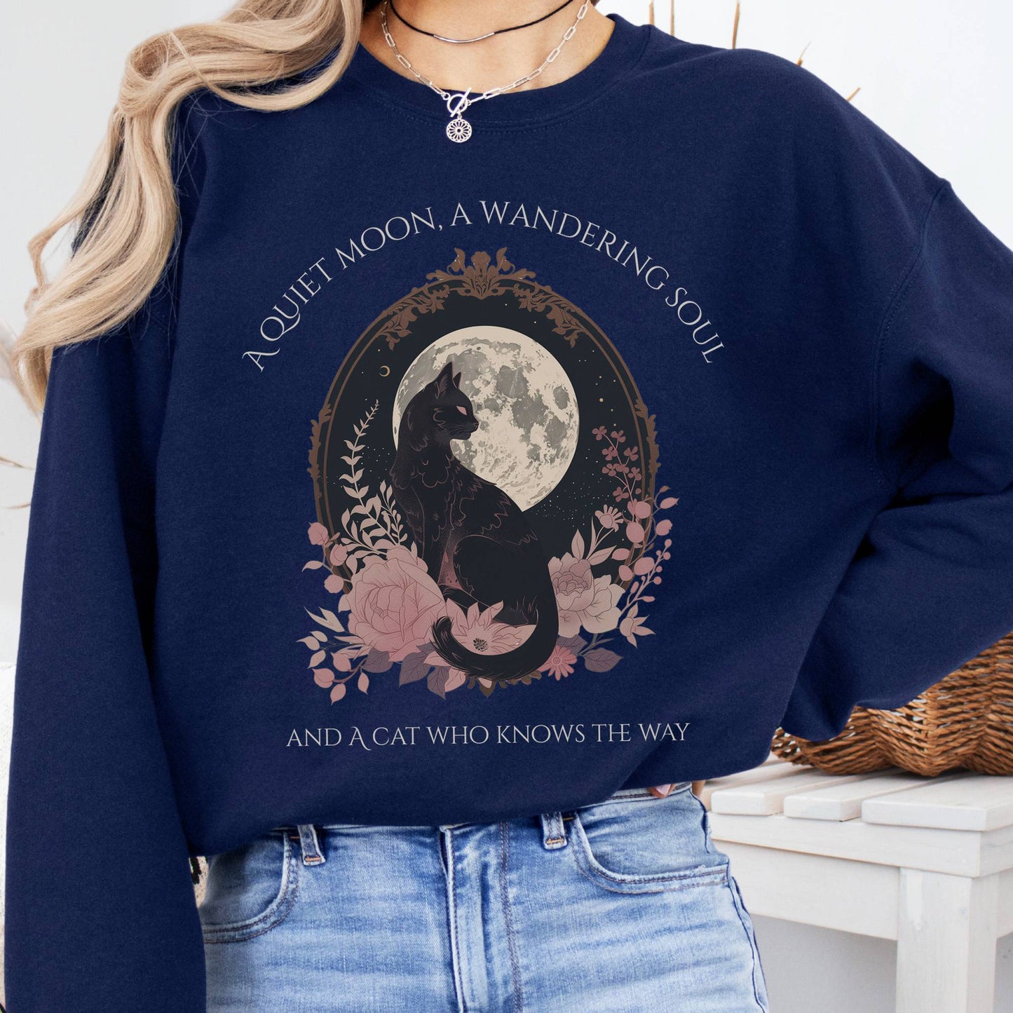 Sweatshirt Navy / S The Cat Who Knows the Way Poetry Sweatshirt The Mystic Eden
