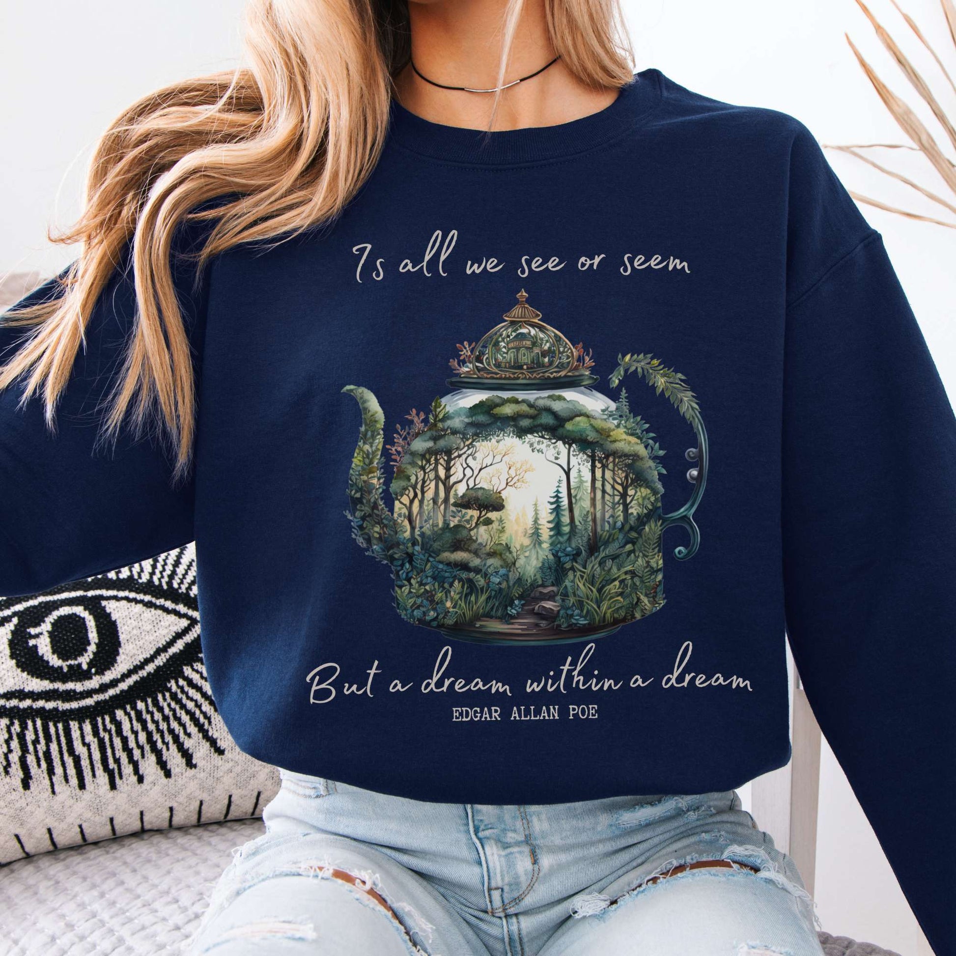 Sweatshirt Navy / S Vintage Edgar Allan Poe Sweatshirt Dream Within A Dream The Mystic Eden