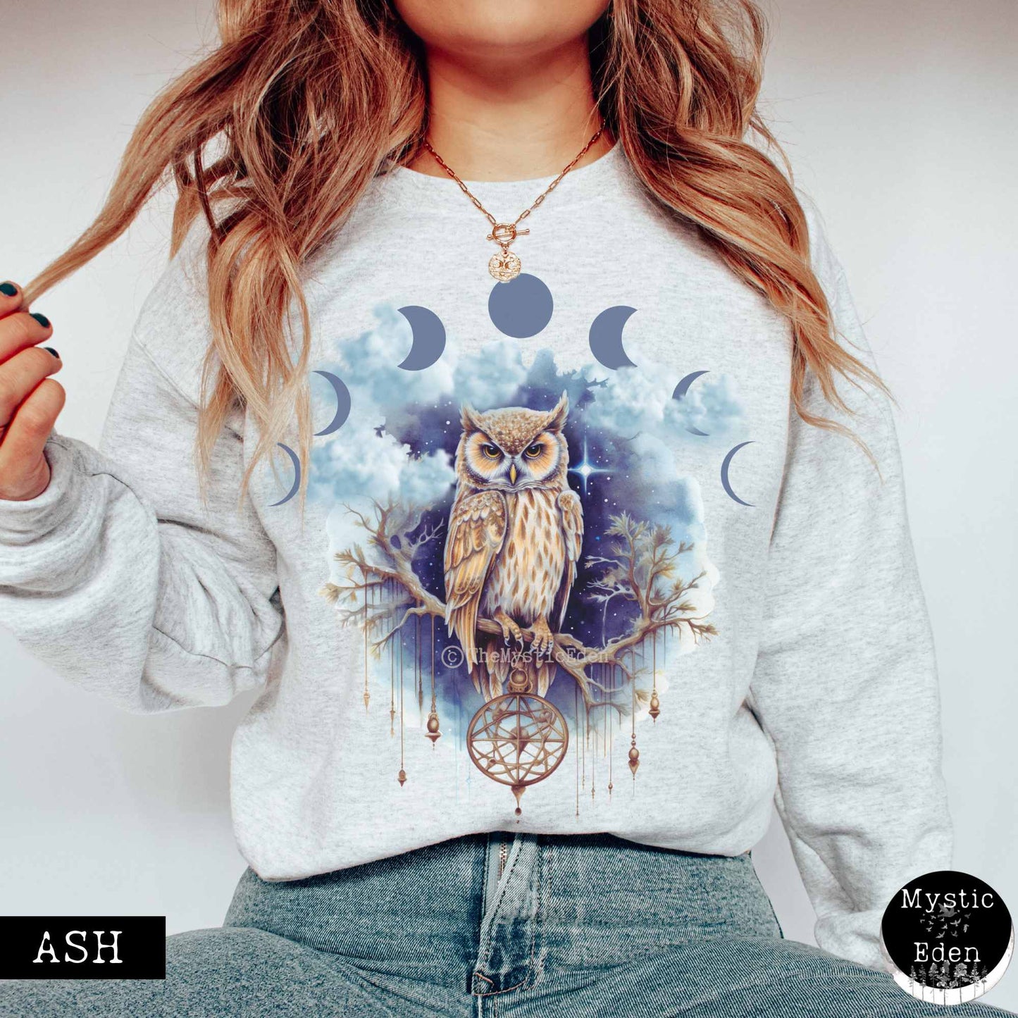 Sweatshirt S / Ash Vintage Mystical Owl Sweatshirt The Mystic Eden