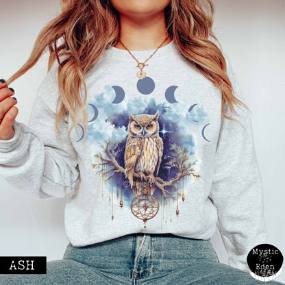 Sweatshirt S / Ash Vintage Mystical Owl Sweatshirt The Mystic Eden