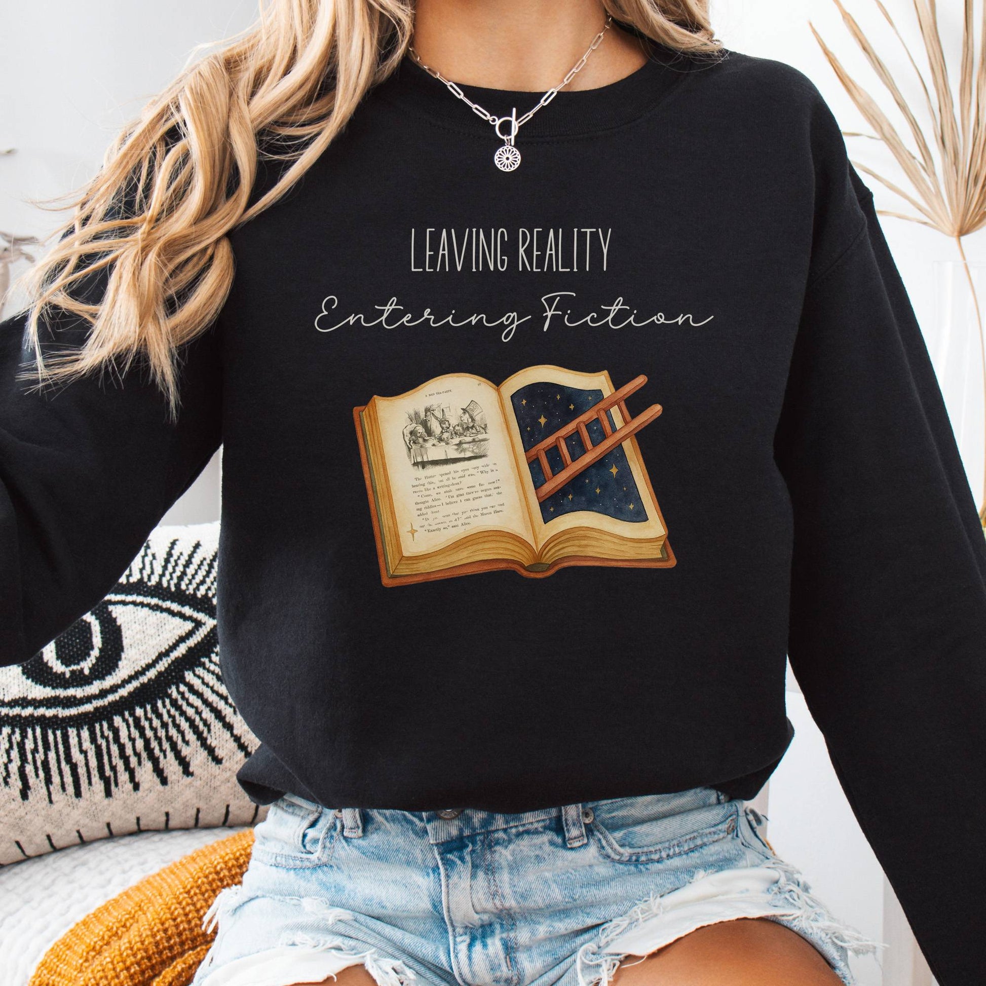 Sweatshirt S / Black Entering Fiction Sweatshirt – Literary Escape Tee The Mystic Eden