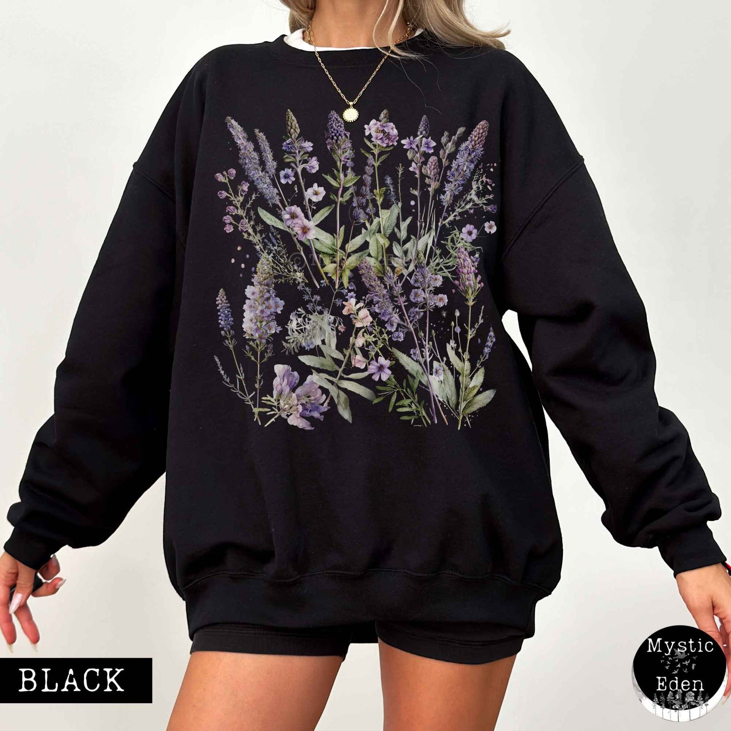Sweatshirt S / Black Lavender Spring Cottagecore Sweatshirt The Mystic Eden
